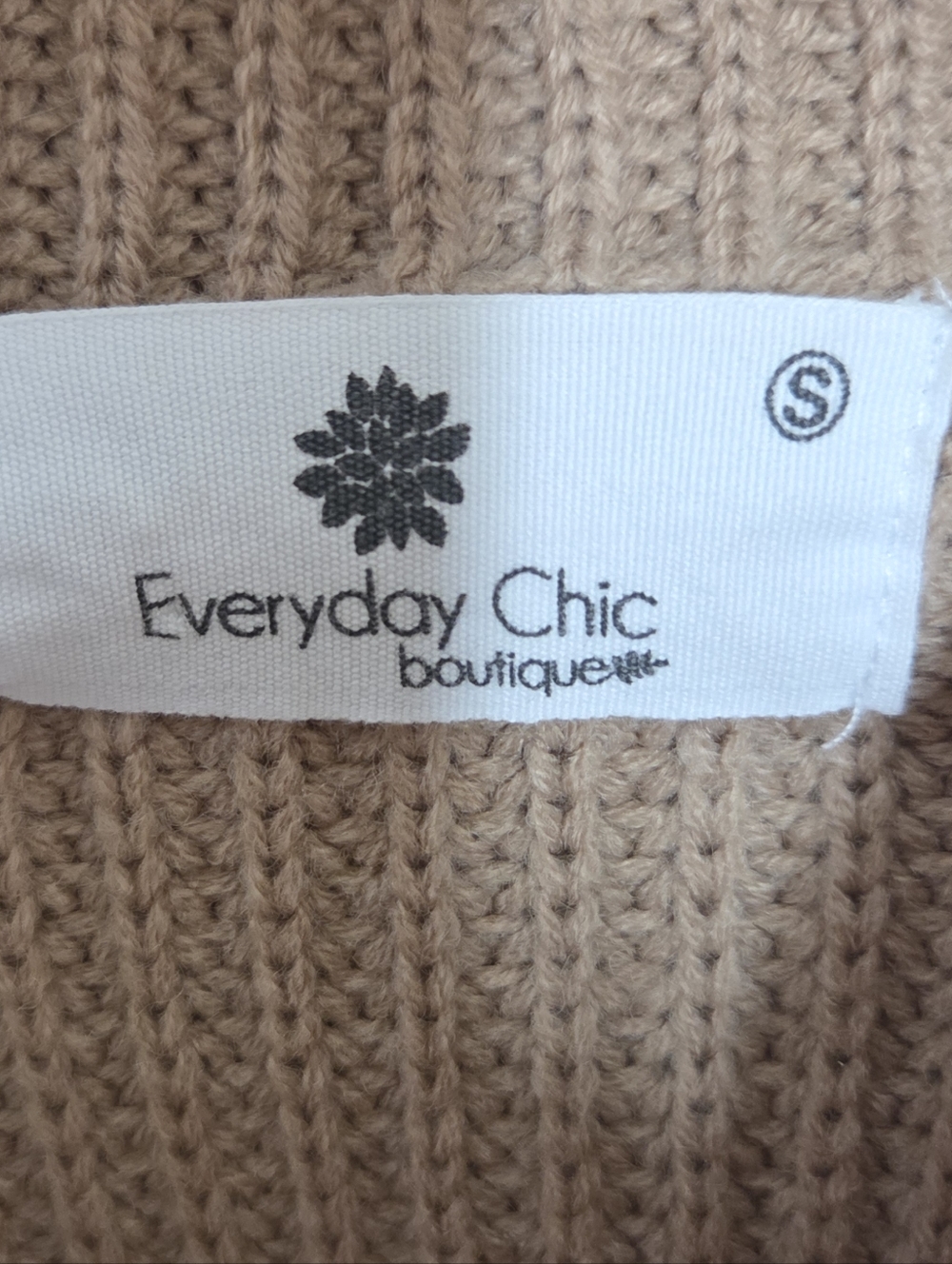 Everyday Chic Boutique Tan Mockneck Sweater Balloon Sleeves Crochet Insets Boho - Picture 5 of 7